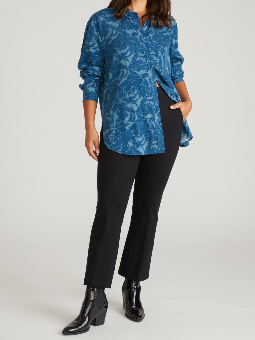 Universal Standard Cooling Stretch Cupro Oversized Artist Shirt Rose Print